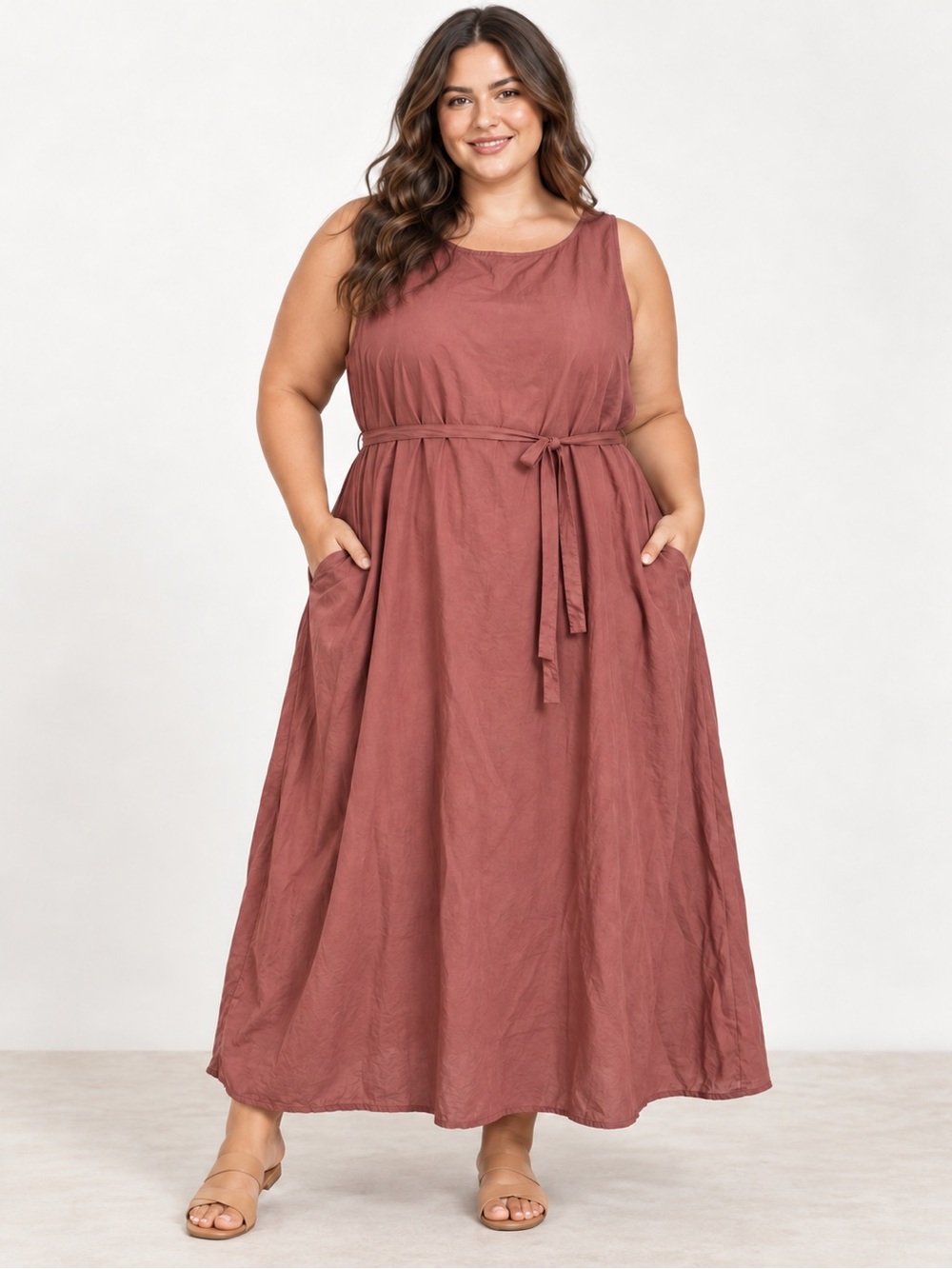 Curator SF Rust Keyhole Belted Pocket Maxi Dress Plus Size 4XL